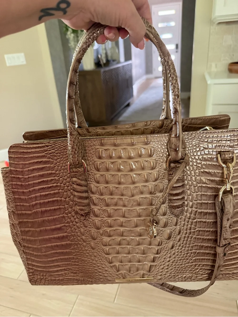 Brahmin Metallic gold Satchel with Croc Embossing